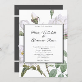 Floral White Roses Elegant Wedding Invitation Kaart