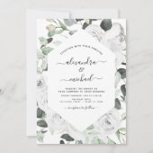 Floral White Roses Eucalyptus Greenery Wedding IV Kaart (Voorkant)