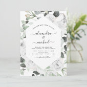 Floral White Roses Eucalyptus Greenery Wedding IV Kaart (Staand voorkant)