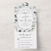 Floral White Roses Eucalyptus Wedding RSVP All In One Uitnodiging (Binnen)