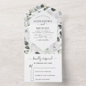 Floral White Roses Eucalyptus Wedding RSVP All In One Uitnodiging (Binnen)