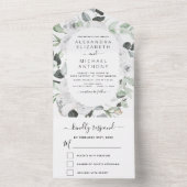 Floral White Roses Eucalyptus Weduwen in één i All In One Uitnodiging (Binnen)