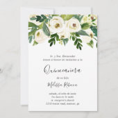 Floral White Roses Greenery Elegant Quinceañera Kaart (Voorkant)