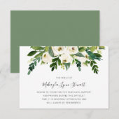 Floral White Roses Greenery Funeral Sympathie Bedankkaart (Voorkant / Achterkant)