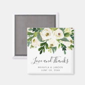 Floral White Roses Greenery Wedding Favor Magneet (Voorkant / Achterkant)