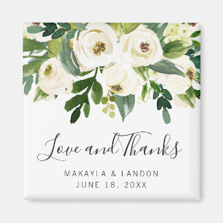 Floral White Roses Greenery Wedding Favor Magneet