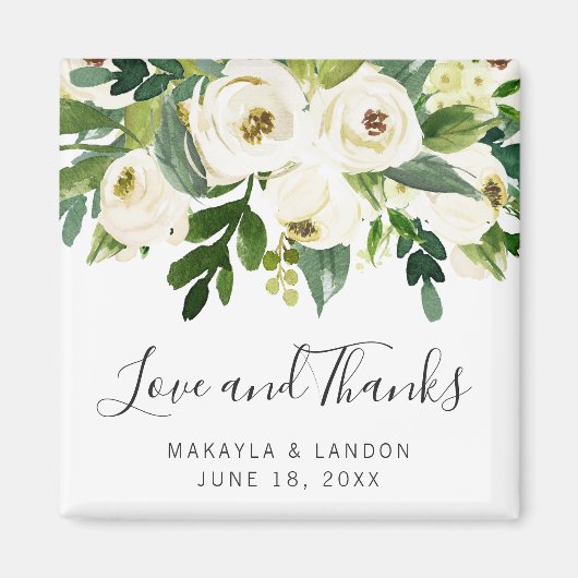 Floral White Roses Greenery Wedding Favor Magneet (Voorkant)