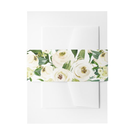 Floral White Roses Waterverf Elegant Wedding Uitnodigingen Wikkel (Voorkant Voorbeeld)