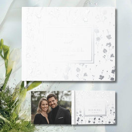 Floral White Silver Gastboek Elegante Sjabloon Gastenboek