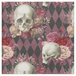 Floral White Skulls en Dark Pink Gecontroleerd Stof