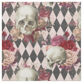 Floral White Skulls en Light Pink Gecontroleerd Stof