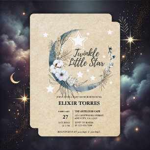 Floral White Twinkle Little Star Baby shower Kaart