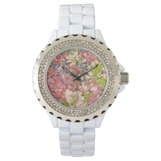 Floral White Watch met Beauty Effect Horloge (Voorkant)