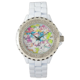 Floral White Watch w/ Floating Effect Horloge