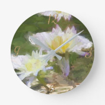 Floral White Water Lilies Acrylwand Klok