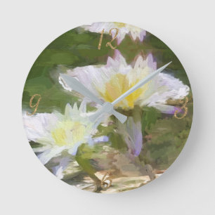 Floral White Water Lilies Acrylwand Klok