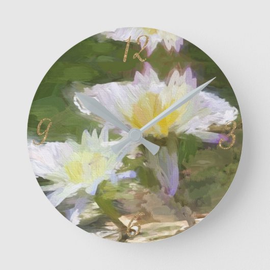 Floral White Water Lilies Acrylwand Klok (Voorkant)
