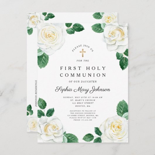 Floral White Waterverf Rozen Girl First Community Uitnodiging Briefkaart (Voorkant / Achterkant)