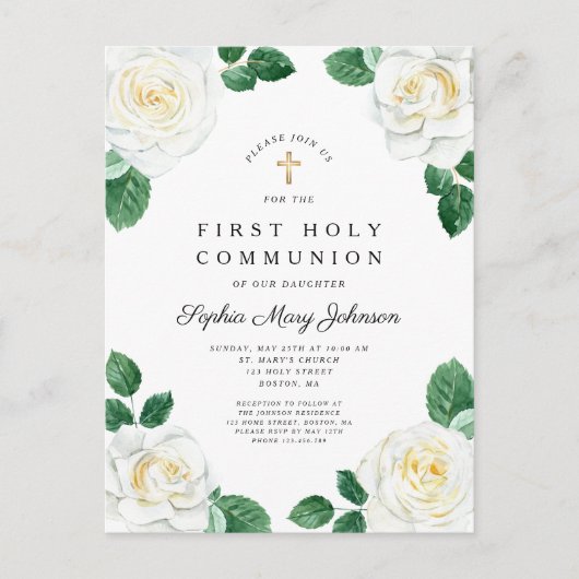 Floral White Waterverf Rozen Girl First Community Uitnodiging Briefkaart (Voorkant)