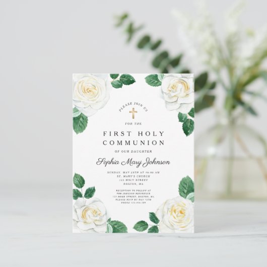 Floral White Waterverf Rozen Girl First Community Uitnodiging Briefkaart (Staand voorkant)
