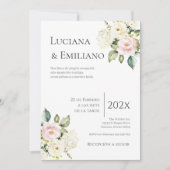 Floral White Wedding Invitation Kaart (Voorkant)