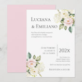 Floral White Wedding Invitation Kaart (Voorkant / Achterkant)