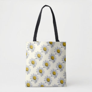 Floral White Yellow Daisy Garden Flower Canvas tas