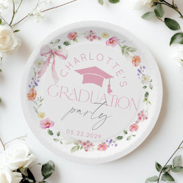 Floral Widflower Pink Bow Graduation party Papieren Bordje