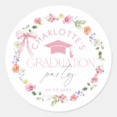 Floral Widflower Pink Bow Graduation party Ronde Sticker (Voorkant)