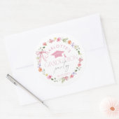 Floral Widflower Pink Bow Graduation party Ronde Sticker (Envelop)