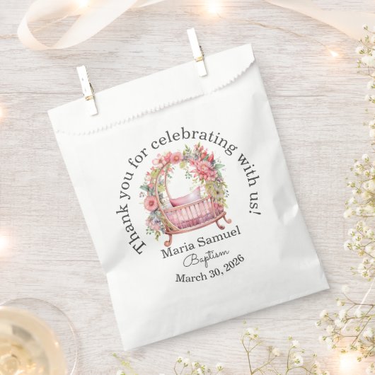 Floral Wieg Baby Meisje Sticker Roze Bedankzakje (Geknipt)