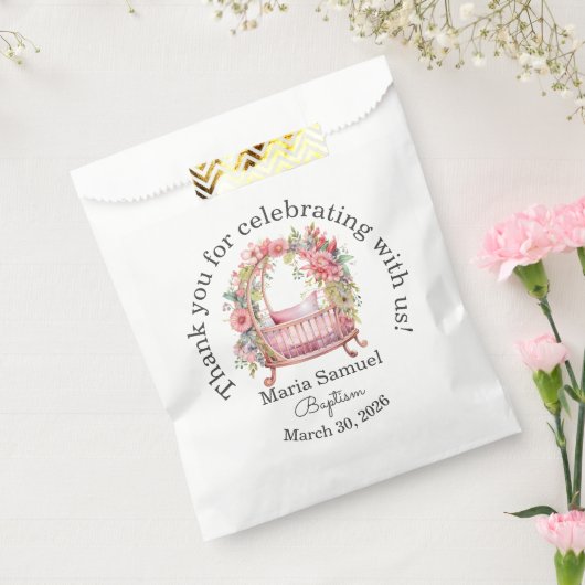 Floral Wieg Baby Meisje Sticker Roze Bedankzakje (Gezegeld)