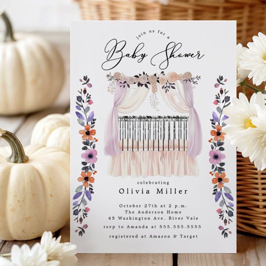 Floral Wieg Baby shower Uitnodiging