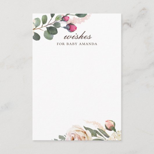 Floral wil baby. Waterverf roos advies Informatiekaartje (Voorkant)