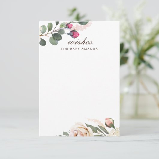 Floral wil baby. Waterverf roos advies Informatiekaartje (Staand voorkant)