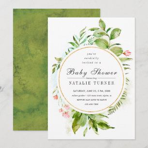 Floral Wild Green Foliage Baby shower Invitation Kaart