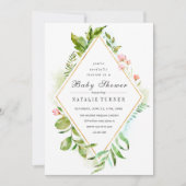 Floral Wild Green Foliage Baby shower Invitation Kaart (Voorkant)