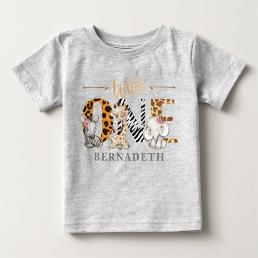 Floral Wild One 1st Birthday Oerwoud Baby T-Shirt (Voorkant)