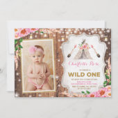 Floral Wild One 1st Birthday Rustic Teepee Party Kaart (Voorkant)
