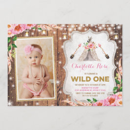Floral Wild One 1st Birthday Rustic Teepee Party Kaart