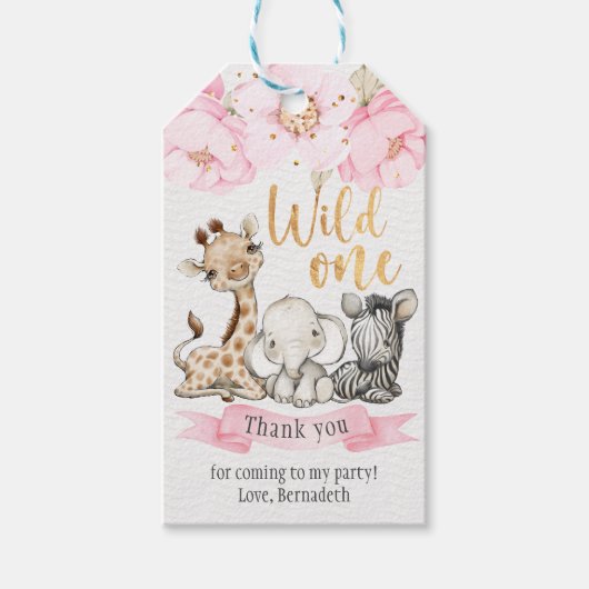 Floral Wild One Safari 1ste verjaardag Cadeaulabel (Voorkant)