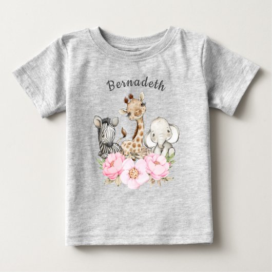 Floral WILD ONE Safari First Birthday Baby T-Shir (Voorkant)