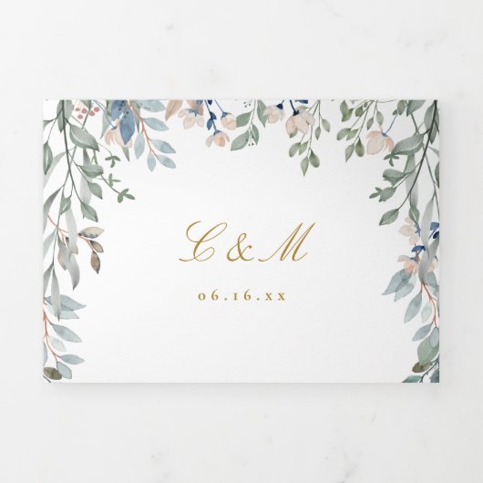 Floral Wildbloemen Monogram Fotobruiloft Drieluik Uitnodiging (Cover)