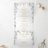 Floral Wildbloemen Monogram Fotobruiloft Drieluik Uitnodiging (Binnen)