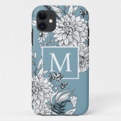 Floral Wilde bloem Botanisch Monogram Blauw Wit Case-Mate iPhone Case (Achterkant)