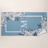 Floral Wilde bloem Botanisch Monogram Blauw Wit Strandlaken (Voorkant)