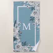 Floral Wilde bloem Botanisch Monogram Blauw Wit Strandlaken (Voorkant)