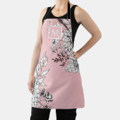 Floral Wilde bloem Botanische Monogram Roze Wit Schort (Insitu)