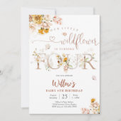 Floral Wildflower 4th Birthday Invitation Kaart (Voorkant)