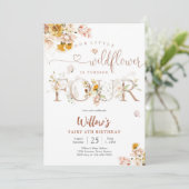 Floral Wildflower 4th Birthday Invitation Kaart (Staand voorkant)